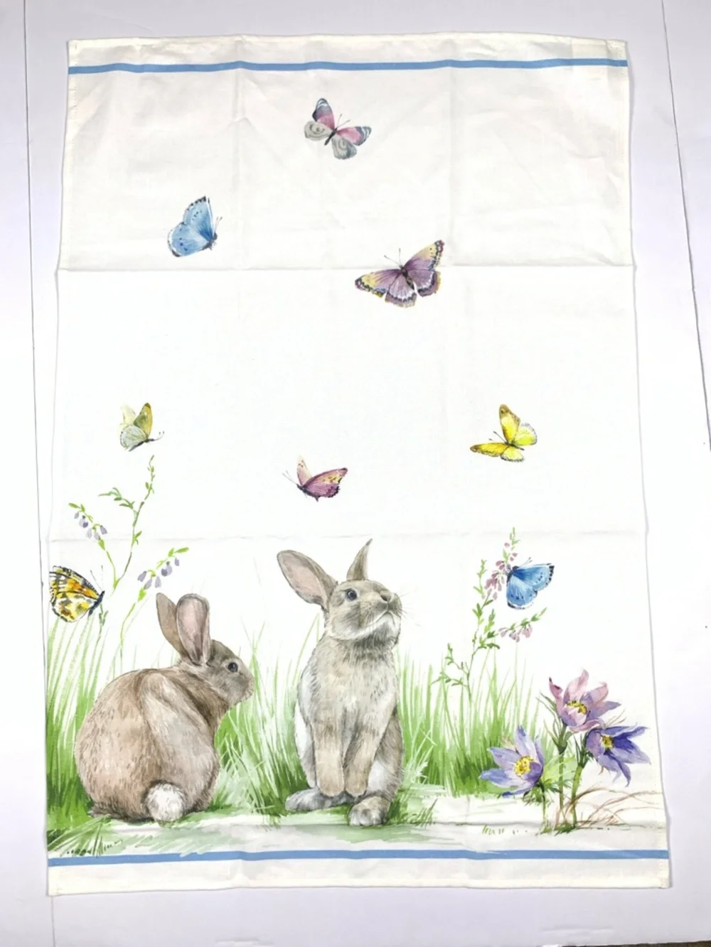 Williams Sonoma Unused Bunny Butterfly Tea Towels Set 2 Easter Floral